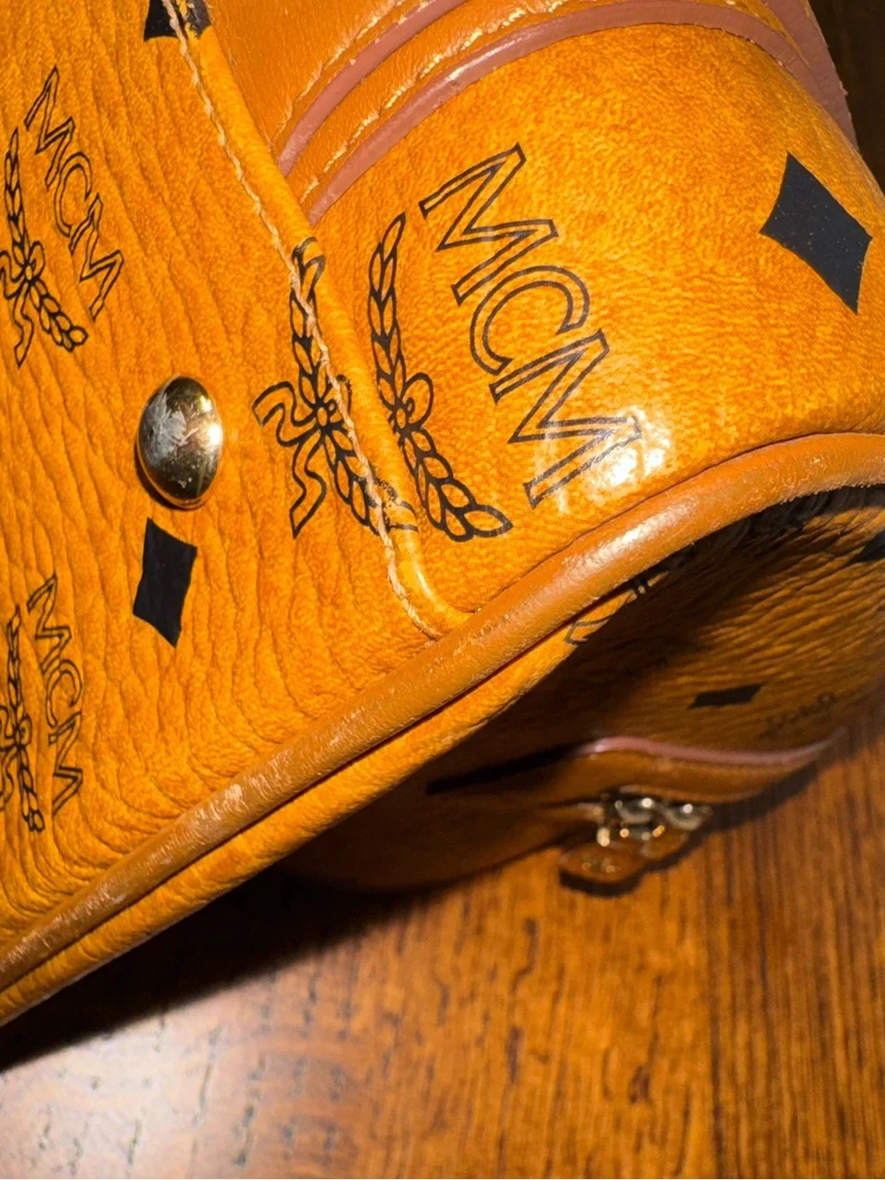 MCM Cognac Visetos Boston Bag w/Front Pocket and COA